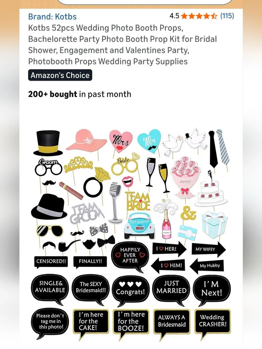 Wedding & Bridal Shower Selfie Photo Booth Props Sets With 5 Holders